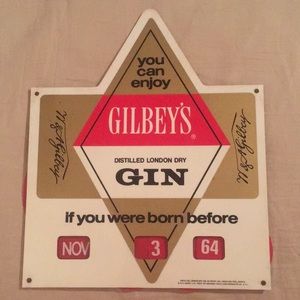Gilbey’s Gin Vintage Born Before Bar Sign c. 1960s